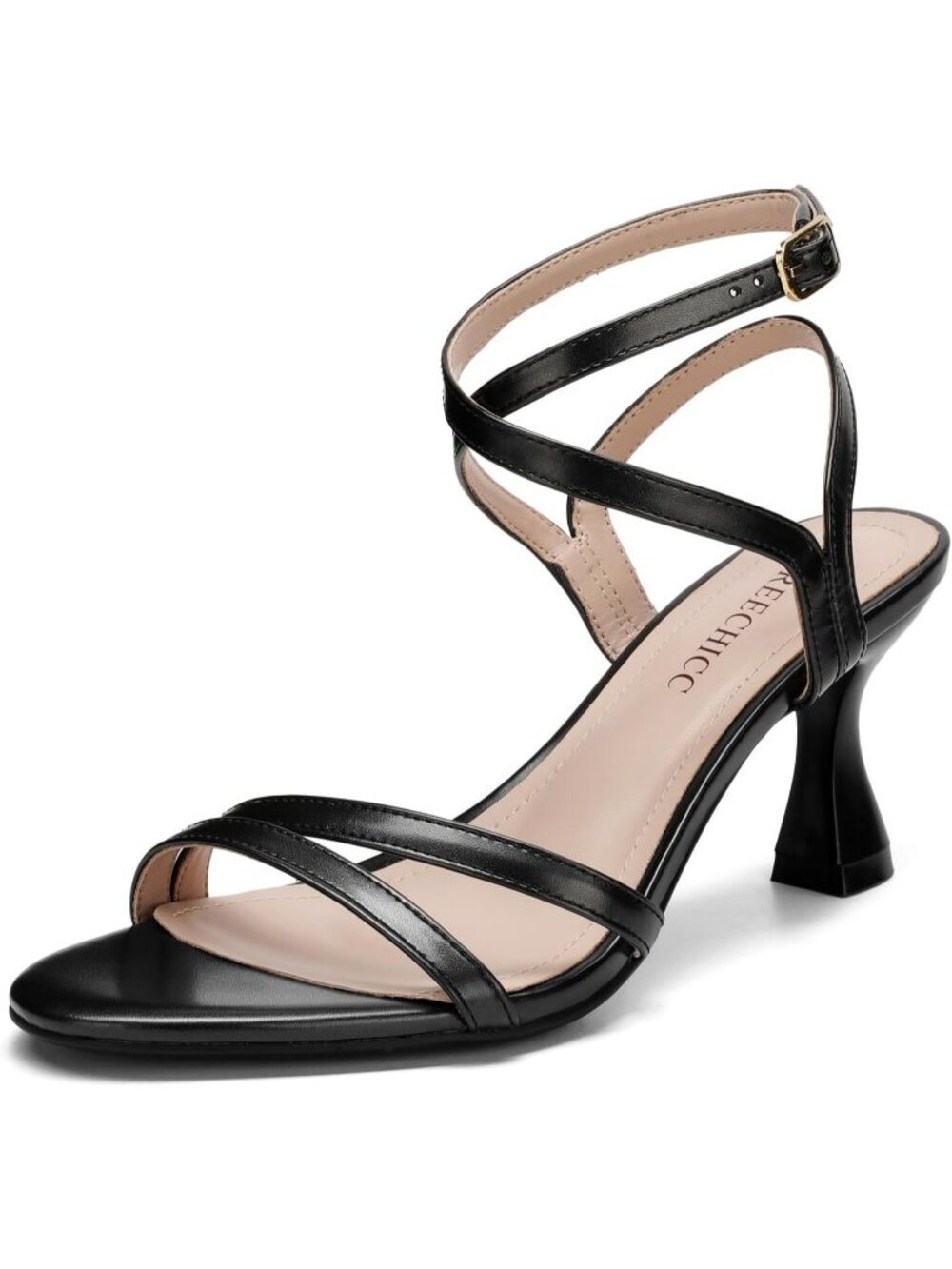 Women's Black Leather elegant Strappy Heels Sandals Open Toe Ankle Strap Shoes